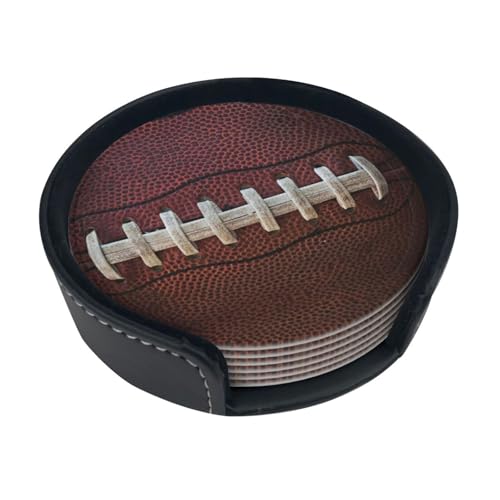 Runde Untersetzer aus Leder mit American Football-Schnürsenkeln, 6 Stück, für Zuhause und Küche, modernes und niedliches Design. Runde Untersetzer aus Leder mit American Football-Schnürsenkeln, 6 Stück, für Zuhause und Küche, modernes und niedliches Design.