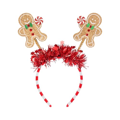 Doneace Glitter Gingerbread Headbands Christmas Headband Cute Gingerbread Man Candy Rhinestone Hair Bands Christmas Costume Party Accessories for Women Xmas Holiday Headpiece
