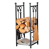 Plow & Hearth 13409BK 13409-BK Fireplace Tool Set, Black, Alloy Steel, 13"W x 10"L x 6"H