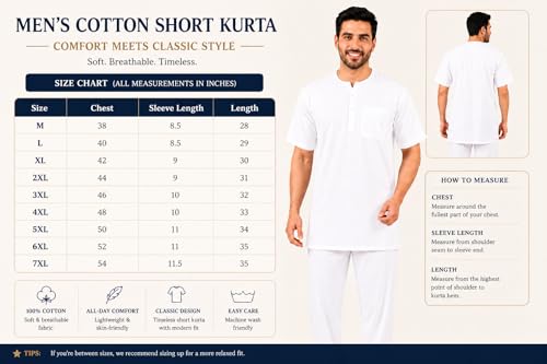 Image of Men's Cotton Halfsleeve Short Kurta for Summer