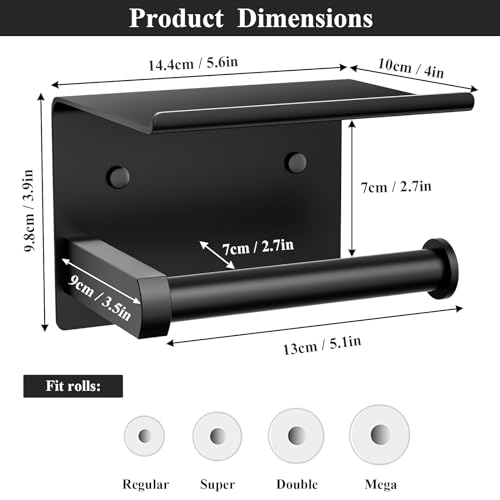 image for Tindbea Toilet Paper Holder with Phone Shelf, Adhesive or Screw Wall M