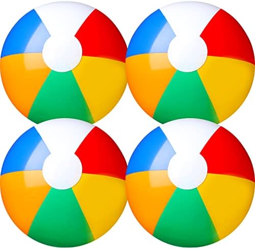 4 Pack 42 inch Jumbo Inflatable Beach Balls 3.3 ft to 4.6 ft Giant Oversized Colorful Swimming Pool Balls Jumbo Huge Large PVC Beach Balls for Summer Pool Party Favors, Water Beach Ball Games Toys