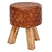 FineBuy Tabouret 35 x 46 x 35 cm Cuir Véritable Bois Massif Marron | Ottoman Moderne Rustique | Tabourets en Cuir Rond Petit | Tabouret en Bois Rembourré