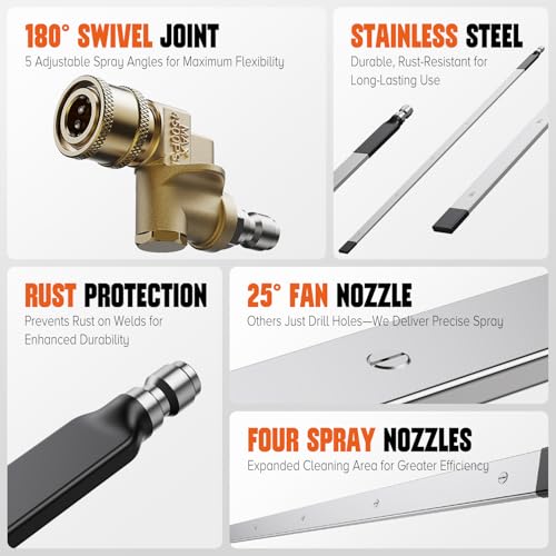 Image of 24 inch Radiator Cleaning Wand- Air Radiator Cleaner Wand Tool, 1 /4 inch Quick Connect &180Swivel Joint, Stainless Steel Water /Air Pressure Washer Gun Adapter for Cars, Trucks, RVs, Heavy Equipment
