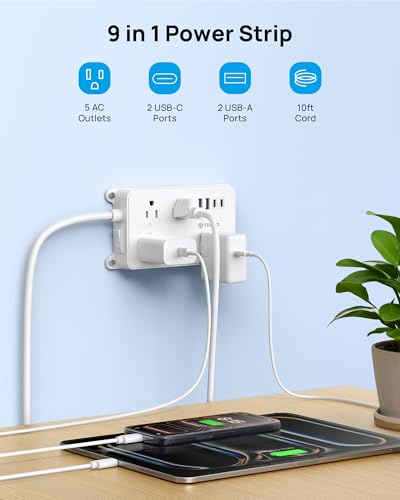 Image of TROND Power Strip with USB, 10ft Extension Cord, 1300J, ETL Listed