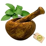 FiguraSanta Mörser aus Olivenholz mit Stößel - Handgefertigter Gewürz- & Kräutermörser - Hochwertiger Küchen Mörser klein zum Zerstoßen von Pesto, Gewürzen & Kräutern Ø 14cm