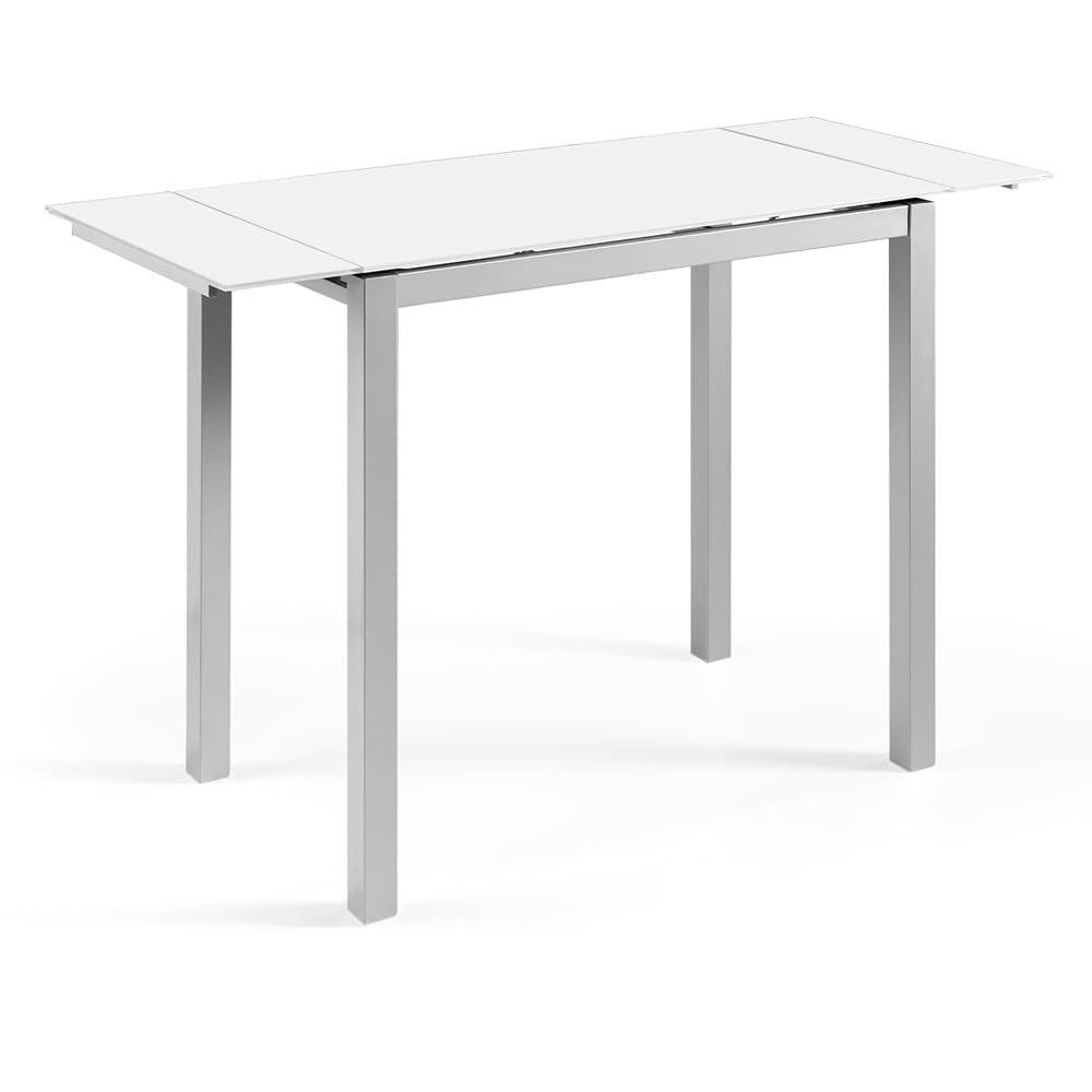 MOMMA HOME - Tavolo da Cucina Allungabile - Modello Calcuta - Bianco - Dimensioni 100/140 x 60 x 76 cm - Materiale in Vetro Temperato - Struttura in Metallo