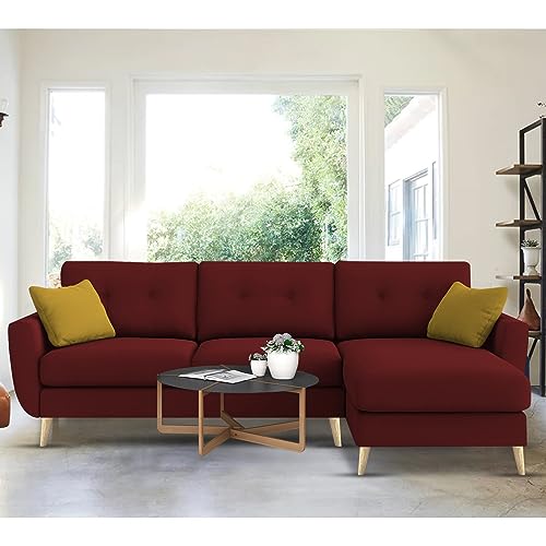 Image of BRAXTON Lindel RHS 4 Seater L Shape Sofa Set for Living Room (Maroon) Premium Velvet Fabric Sofa