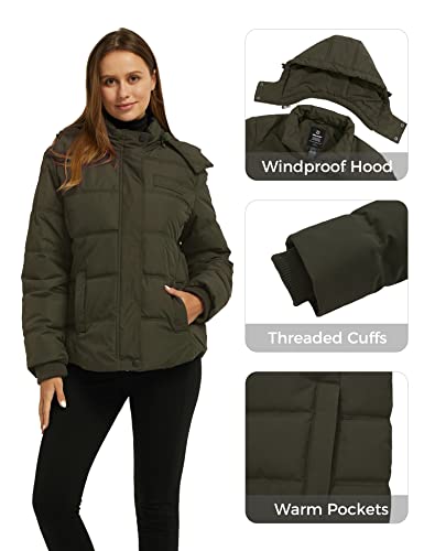 Wantdo Women's Hooded Short Padded Winter Coat Warm Puffer Jacket Parka Olive S #TOP5
