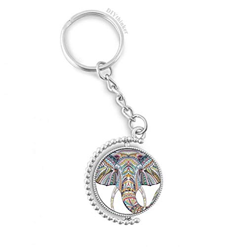 Porte-clé éléphant mosaïque rotatif de 1,2x3,5 pouces pour homme et femme
