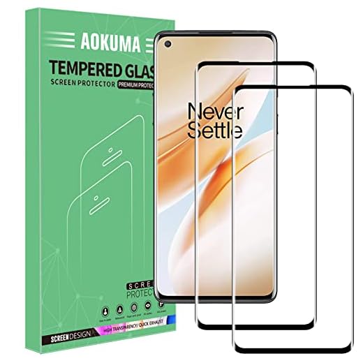 AOKUMA Oneplus 8 5G skärmskydd i härdat glas, premium 3D-böjd kantskyddsfilm, kant till kant helskärmskydd, arbete med de flesta fodral (svart kant)