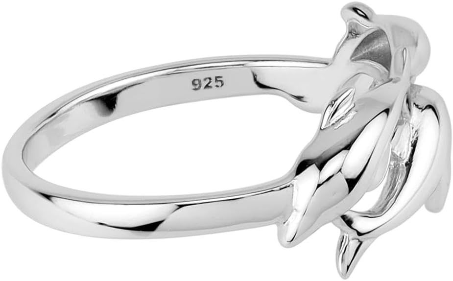 Silvershake White Gold Plated 925 Sterling Silver 3-Dolphins Sealife Casual Ring Jewelry for Women - Image 6