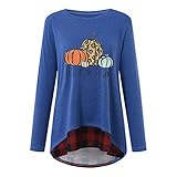 Genérico Blusa de Manga Larga para Mujer con Diseño Estampado de Calabaza y Abertura Casual para un Estilo Único y Confortable en Cualquier Ocasión del Día a Día (Blue, L)