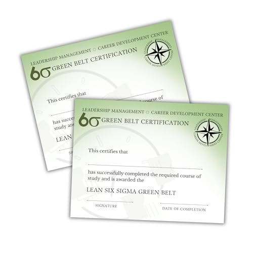 Lean Six Sigma Green Belt Certificate 30pk 8.5x11” Professional Career Course Fundamentals Levels for Advancement Process Improvement