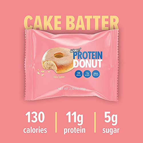 Wow! Protein Donuts, High Protein Snacks, Low Carb, Low Calorie, & Low Sugar, Healthy Snack with 11g of Protein (Cake Batter, Pack of 6)