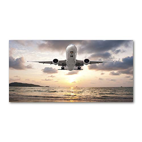 Crédence de cuisine 140x70cm Tulup en verre trempé beige avec motif avion au bord de la mer