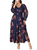 Plus Size Fall Wedding Guest Dress for Women Long Sleeve Floral Maxi Dress