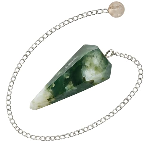 Image of Moss Agate Pendulum Dowsing Tool - Natural Crystal Pendulum for Spiritual Guidance - Premium Dowser Pendulum for Accurate Divination and Energy Healing - Perfect for Energy Healing and Chakra Balancing - Handcrafted with Precision and Elegance