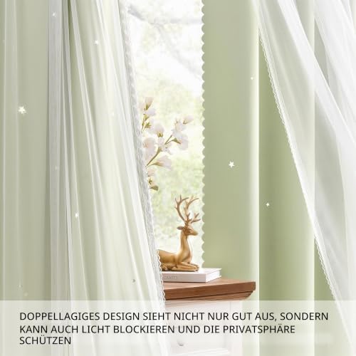 Verdunklungsvorhang für Schlafzimmer Doppellagig 132 x 214 cm aus Polyester mit Voile Sternen-Design Schiebetür Mehrfarbig Sage… – Ansicht 2