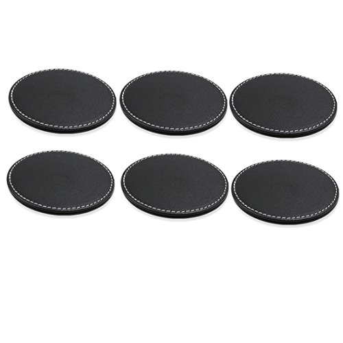 Pinmei Coasters,Black Leather Drink Coasters For Tabletop Protection Set Of 6,3.9 Inch (Round Black) #TOP2