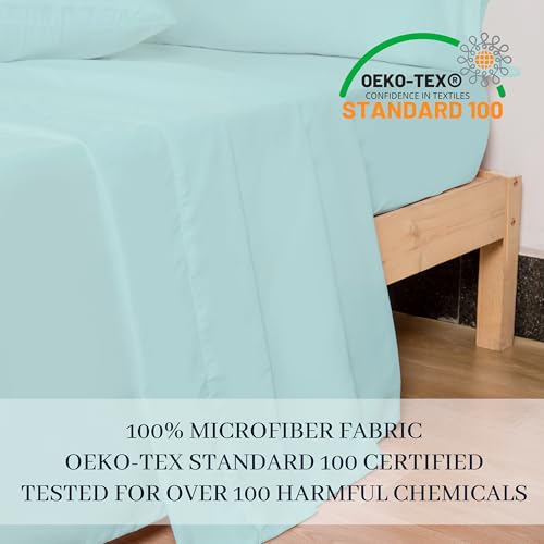 HBHLFZ Full Flat Sheet - Ultra Soft Polyester Top Sheet - Hotel Quality Bed Sheets - Comfortable Wrinkle-Free - Easy to Care for - 1 Full Flat Sheet Only(Full,Light Blue)