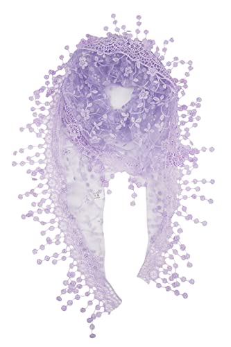 YOUR SMILE Lightweight Soft Leaf Lace Fringes Triangular Floral Fashion Towel Scarf Wrap for Women (Purple)