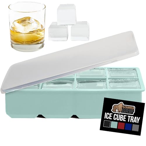 Deal: GORILLA GRIP Slow Melting Large Silicone Ice Cube Tray for Freezer, Easy to Push 8 Giant Square Cubes, Use for Cocktails Iced Coffee Water Bottle, Frozen Puree, Kitchen Bar Essentials, 1 Pack, Mint