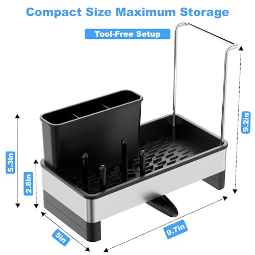 Ouletoy Kitchen Sink Caddy Organizer, Stainless Steel Sponge Holder, Kitchen Caddy Sink Organizer with Dish Brush Holder and Dishcloth Rack, Rustproof Dish Sponge Drying Rack for Countertop Storage by Ouletoy - Used condition - Image 7