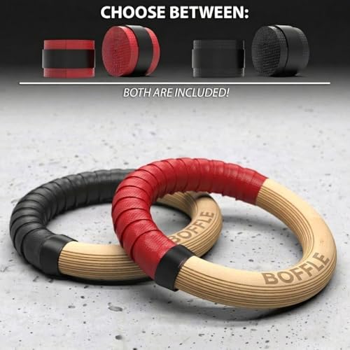 Image of Wood Gymnastics Rings with Adjustable Cam Buckle Straps Exercise Non-Slip Training for Home Gym Full Body Workout. (Red 1100lbs)
