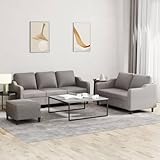 QUAHEAS 3-TLG. Sofagarnitur mit Kissen Taupe Stoff, Robustes Wohnzimmer-Set, Bequeme Couch mit Fußhocker, Langlebige Polstergarnitur für Zuhause, Modernes Design