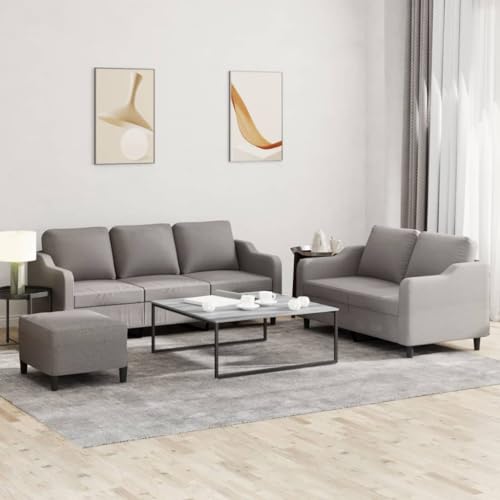 QUAHEAS 3-TLG. Sofagarnitur mit Kissen Taupe Stoff, Robustes Wohnzimmer-Set, Bequeme Couch mit Fußhocker, Langlebige Polstergarnitur für Zuhause, Modernes Design