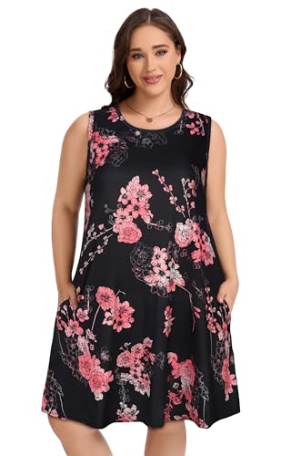 Image of elescat Plus Size Summer Dresses for Women Sleeveless Pockets Beach Tshirt Tank Sundress 2026