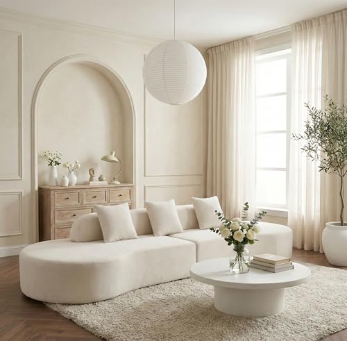 Txtin 130” Boneless Sectional Sofa with Pillows, Beige