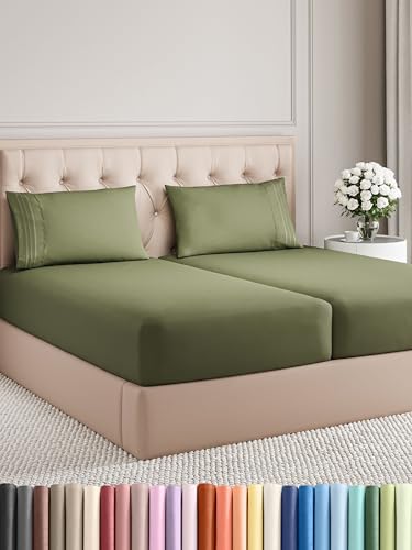 Image of Split King Size 5 Piece Sheet Set - Comfy Breathable & Cooling Bed Sheets Set - Hotel Luxury Bedding for Women, Men, Kids & Teens - Deep Pockets, Easy-Fit, Soft & Wrinkle Free - Oeko-Tex - Sage Green
