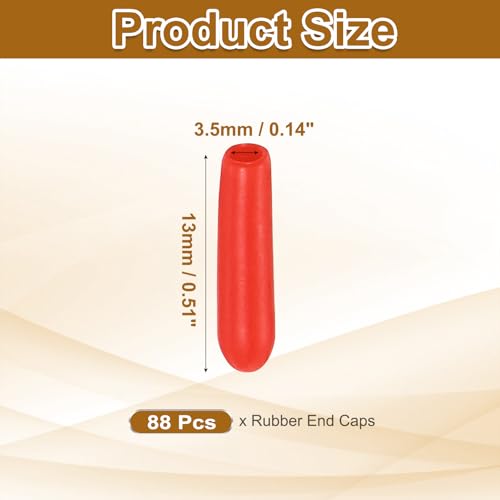 Image of uxcell 88Pcs Rubber End Caps, 3.5mm(1 /8 inch) ID 13mm(15 /32 inch) Height Round Screw Thread Protectors Flexible Screw Bolt Covers Caps for Metal Tube Rod Bolt, Red