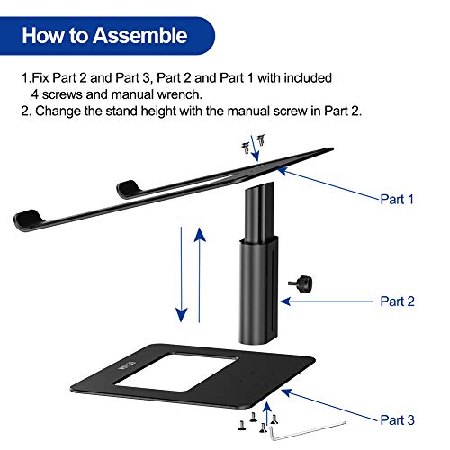 Besign LSX3 Aluminum Laptop Stand, Ergonomic Adjustable Notebook Stand, Riser Holder Computer Stand Compatible with Air, Pro, Dell, HP, Lenovo More 10-15.6 Laptops (Black)