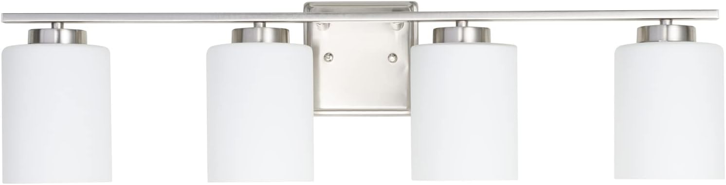 4 Bulb E26 Bathroom Vanity Light Fixture, Brushed Nickel,White Glass Shade,UL Listed