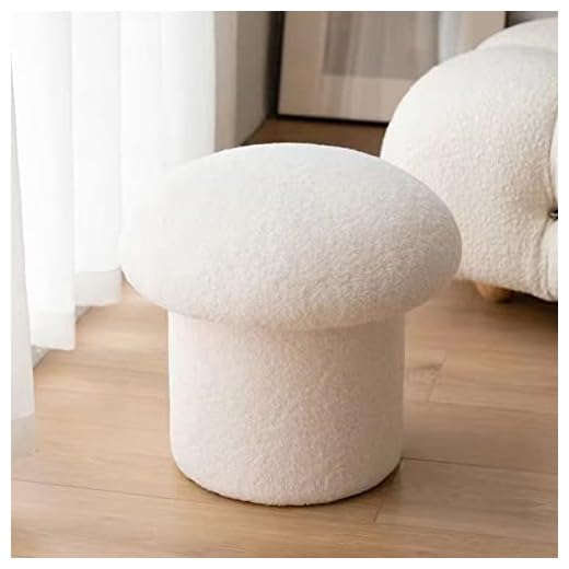 REDAEL Round Stool Lamb Wool Fabric Mushroom Stool,Solid Wood Structure Ottoman Stool,Soft and Comfy Living Room Stool Foot Rest Stool,for Living Room Bedroom Study Kitchen Balcony