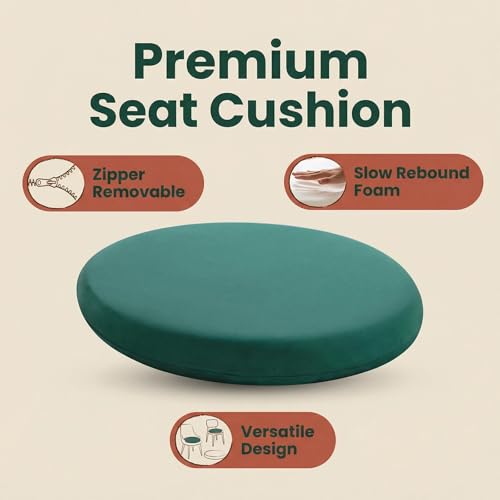 Yilaywain Round Chair Cushion, Memory Foam Filling, Knitted Cotton Cover, Removable Zipper Design, Light Gray, Pink, Coffee, Green (Green, 12 Inch) by Yilaywain - Used condition - Image 2