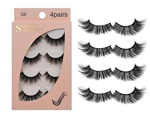 False Eyelashes 4 Pairs - Professional Reusable Face Eyelashes Fit for All Eyes, Natural Thick Hand-Made 3D Faux Mink Eyelashes for a Beautiful Makeup Look G109