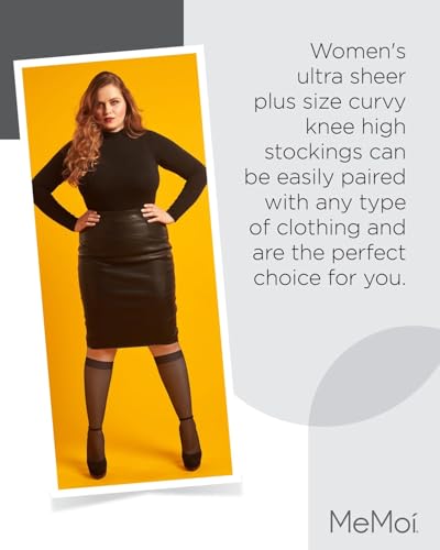 Image of MeMoi 2 Pack Plus Size Knee Highs for Women, Breathable Ultra Sheer Knee High Socks - Sizes 1X-4X