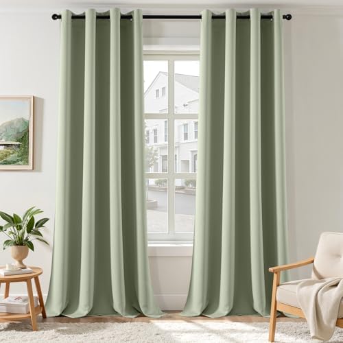 EMEMA Blickdicht Vorhänge mit Ösen 2er Set 140x300cm Salbei Grün Gardinen | Verdunklungsvorhänge mit Ösen 300CM Lang bdunkelnde Thermovorhang für Wohnzimmer Schlafzimmer Ösenvorhän