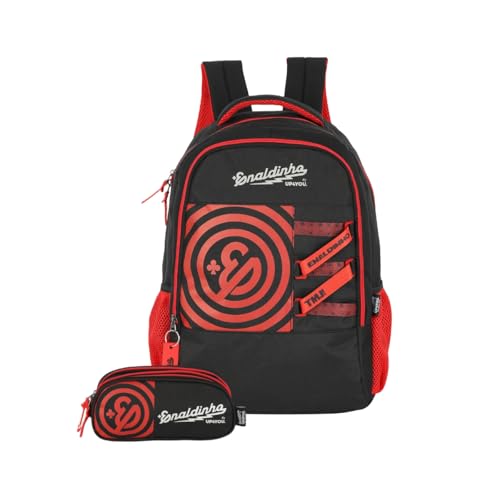 Kit Mochila Enaldinho Costas E Estojo Triplo Escolar Juvenil Vermelha
