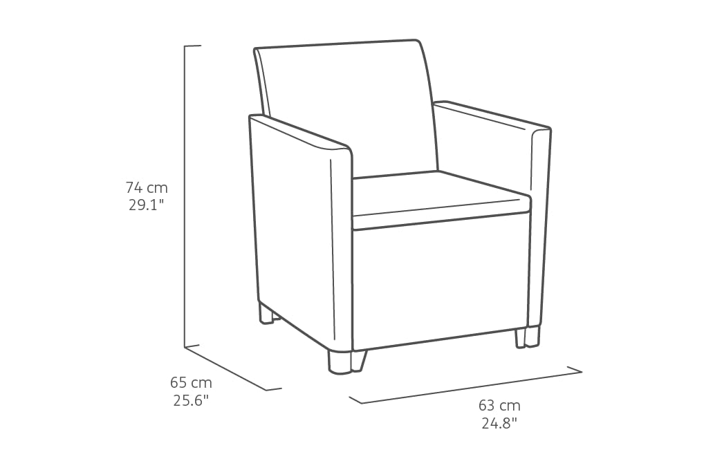 Keter Nora Conjunto de jardín Exterior 4 plazas con Cojines incluidos y Mesa de almacenaje Auxiliar de 35L, Posibilidad de 2 configuraciones de Montaje (2+2 o 3+1), Color Grafito