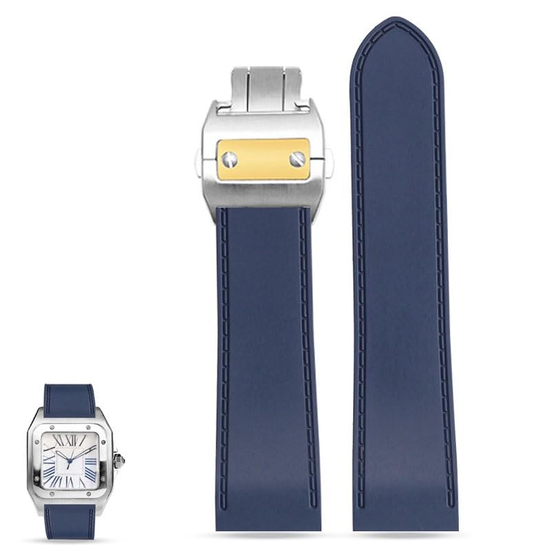 Bracelet de montre caoutchouc pour Cartier Santos100 25mm sport étanche bleu