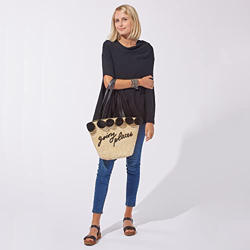 Image of Hadley Wren Women's Classic Colorblock Everyday Cotton Poncho, Black Solid Solid