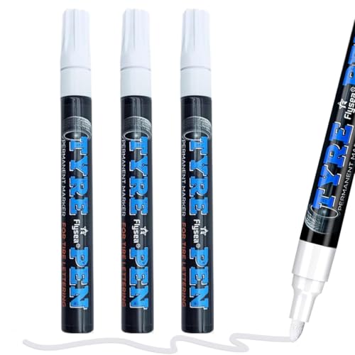 JUGUTA Marcador Para Neumáticos Blanco 3Er Pack, Rotulador Impermeable Para Neumáticos De Coche, Rotulador Blanco Ruedas Para Pinturas Rupestres, Piedra, Cerámica, Vidrio, Madera, Neumáticos, Tela