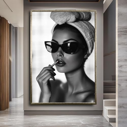 Toile portrait femme sexy rouge à lèvres encadrée 21x30 cm décoration chic