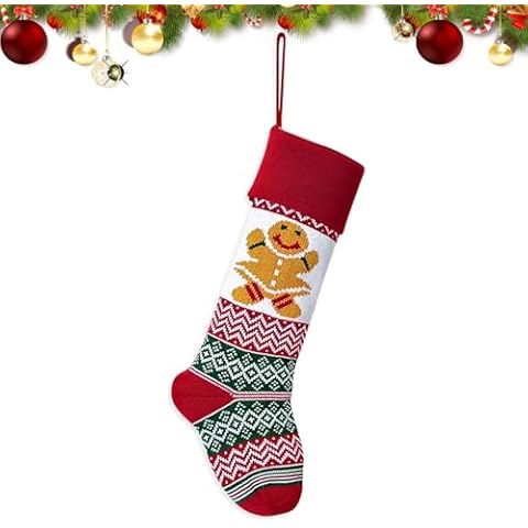 Threetols Knit Christmas Stockings, Large Christmas Vintage Knit Hanging Sock Pingerbread Stockings for Christmas Party Decor Xmas Knitted Stockings for Family Christmas Tree Fireplace Decoration Cover