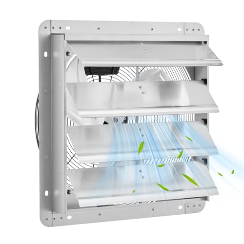 14 Inch Wall Mounted Shutter Exhaust Fan, 1500 CFM High Speed Ventilation with Auto Shutters for Attic, Garage, Greenhouse & Shed